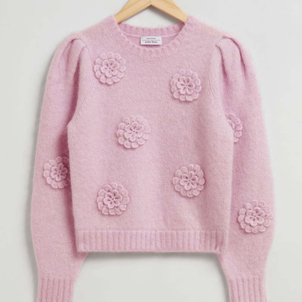 Pink Floral Appliqué Sweater